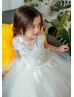 Beaded Ivory Lace Tulle Illusion Back Flower Girl Dress Beaded Ivory Lace Tulle Illusion Back Flower Girl Dress